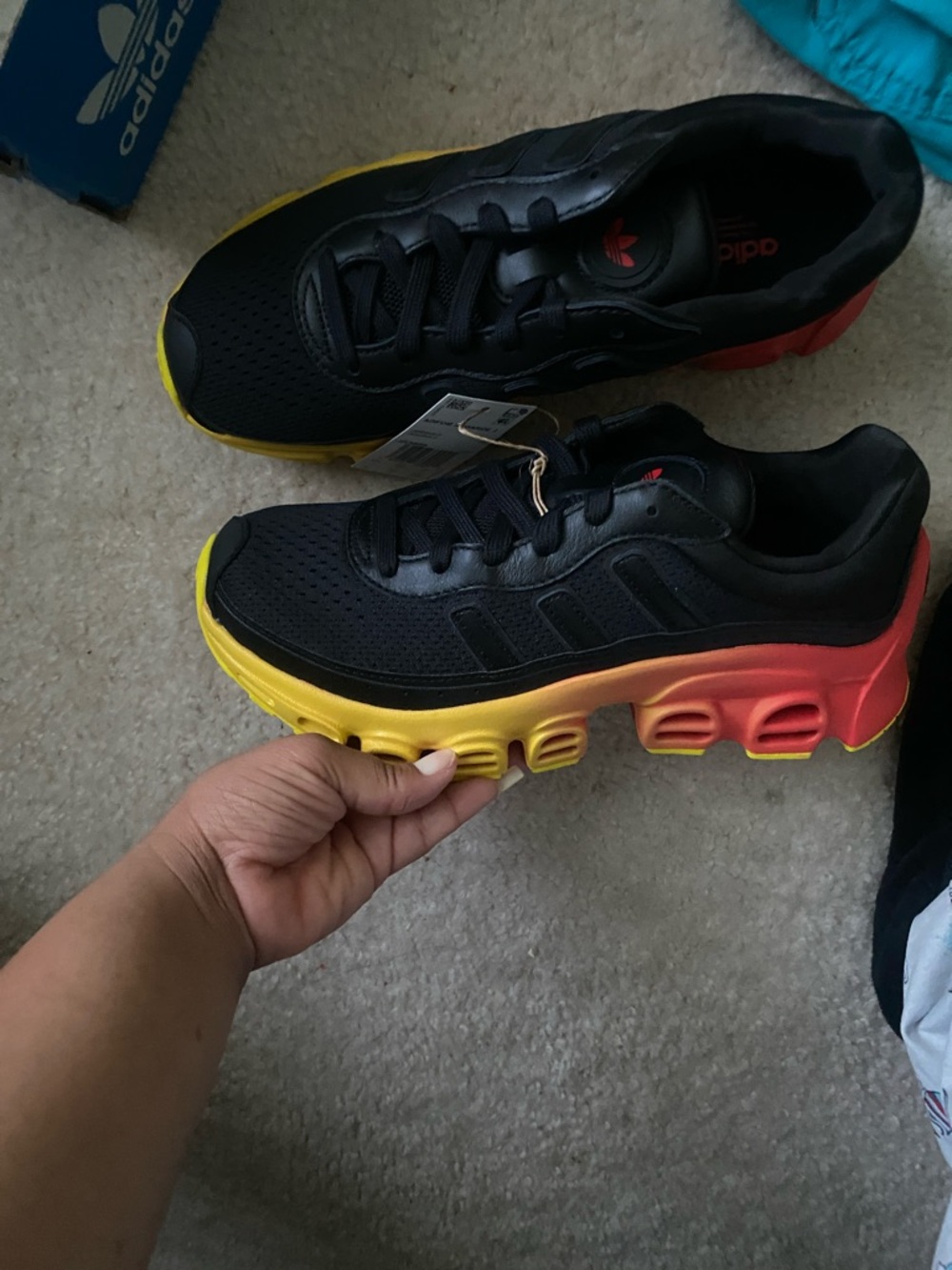 adidas Black Running Sneakers with Yellow and Red Gradient Sole